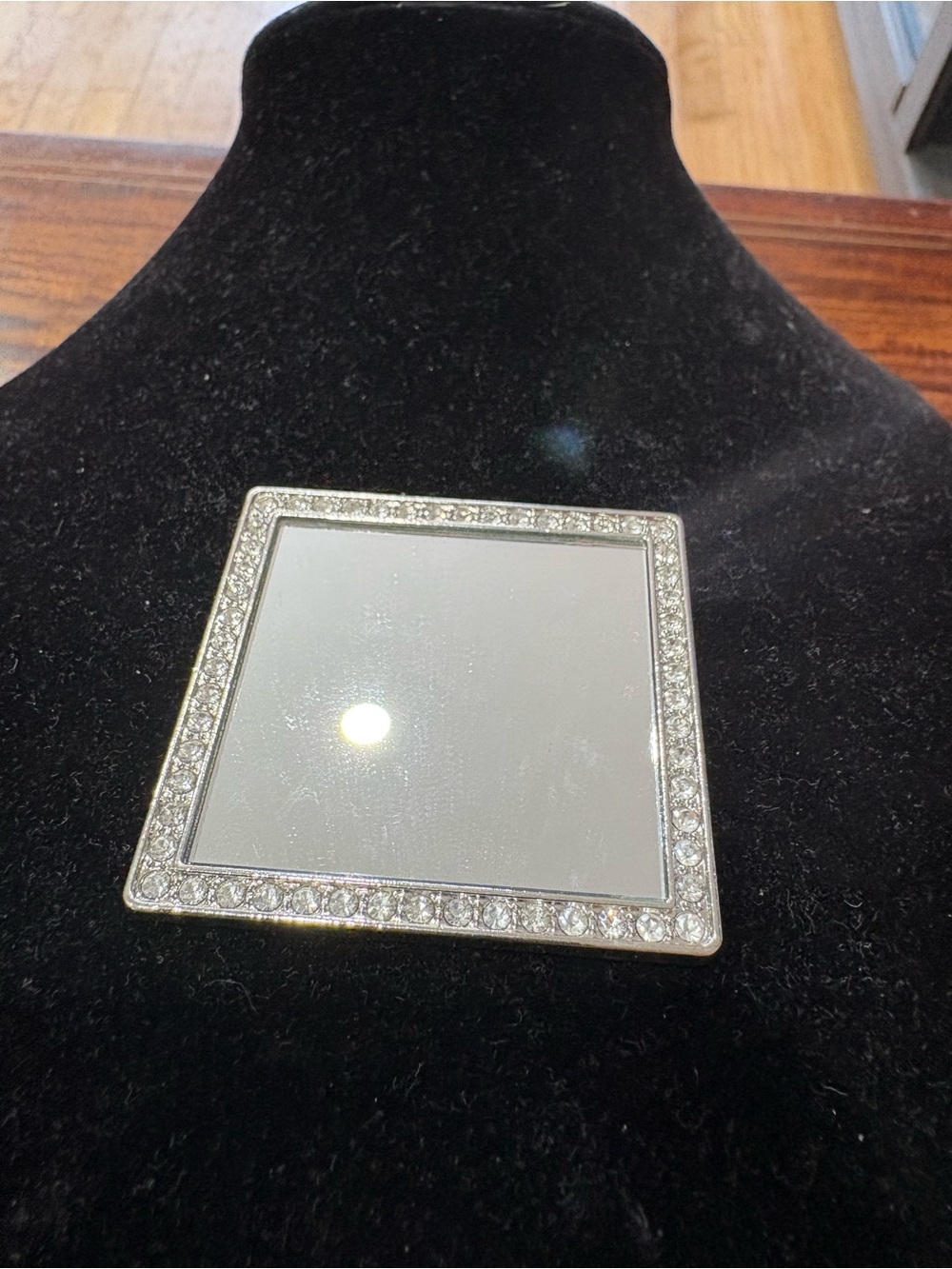 Silver Rhinestone Square Compact Mirror Case - Decorative Phone Accessory - Picture 2 of 5